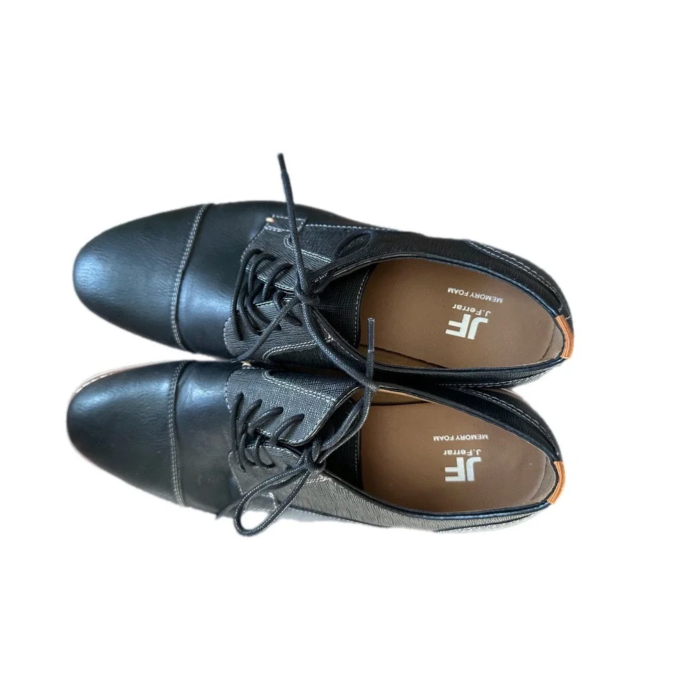J Ferrara Mens Black Memory Foam Dress Shoes Cap Toe Oxford Lace Up Size‎ 9.5W